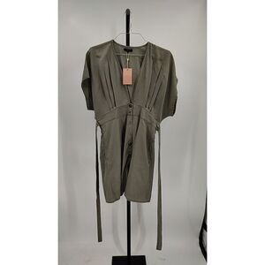 Quince Womens Vintage Wash Tencel Button Front Dress Olive Basic Sleeved L